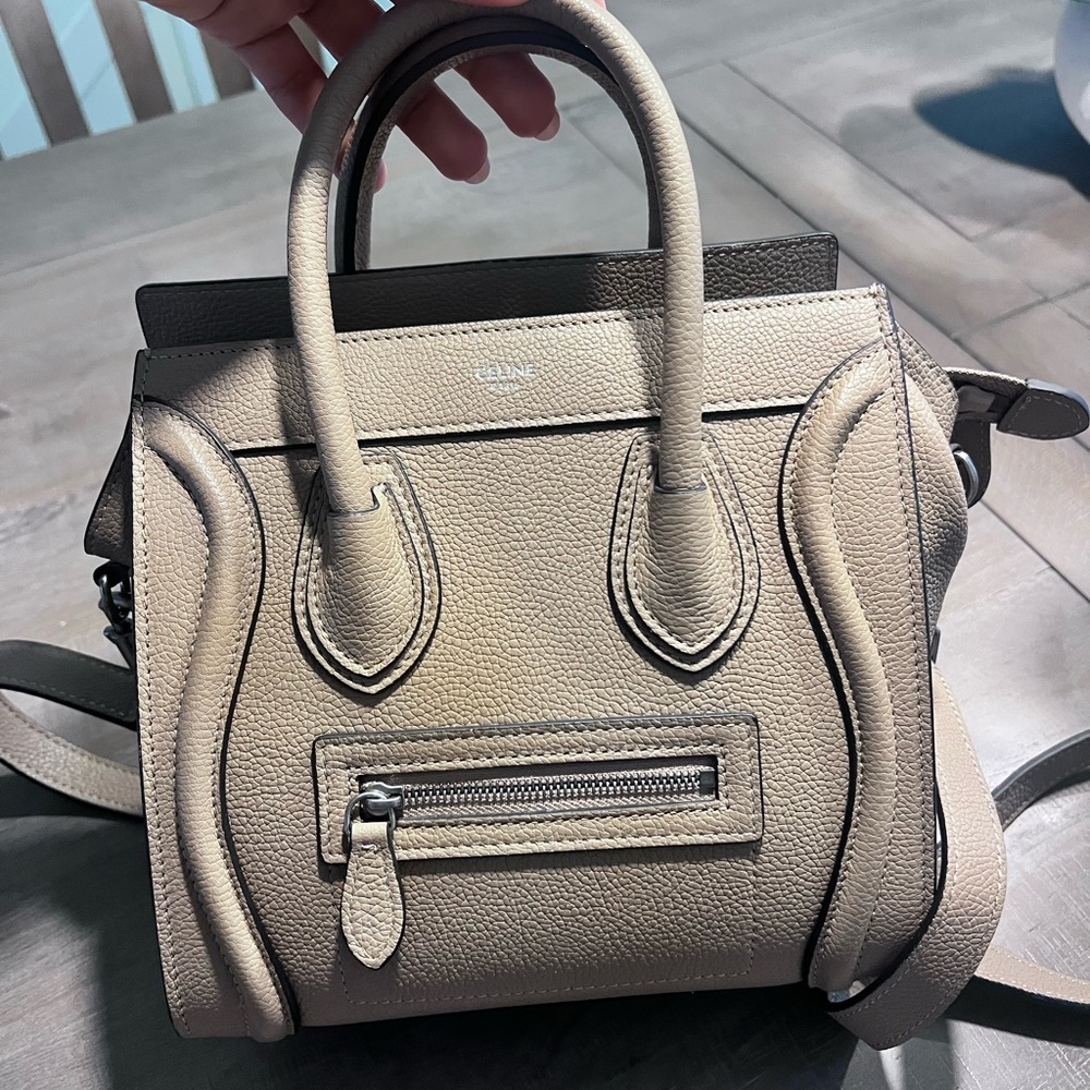 Beige Mini Luggage Tote - Pebbled Leather